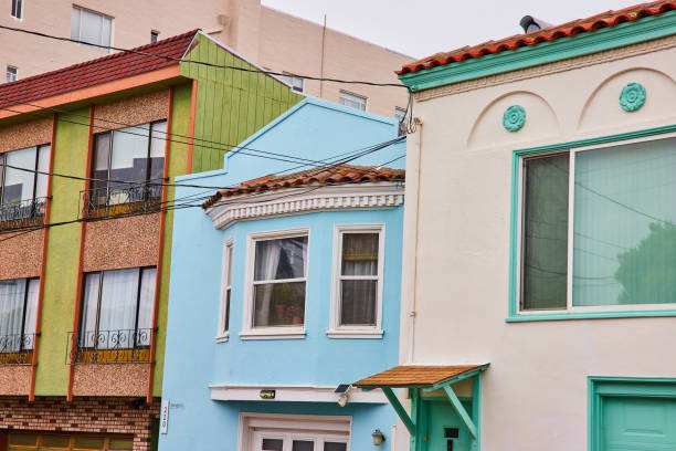 istock Three unique house styles side by side with varying colors in California 1746762726