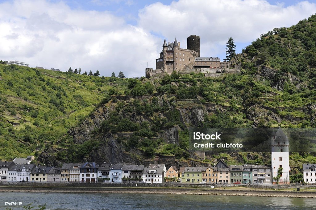 Rhineland castle Burg Katz  overlooking St. Goar in Germany The impressive Rhineland castle Burg Katz that overlooks the town of St.Goar in Germany. The river Rhine can be seen in the foreground. Sankt Goar Stock Photo