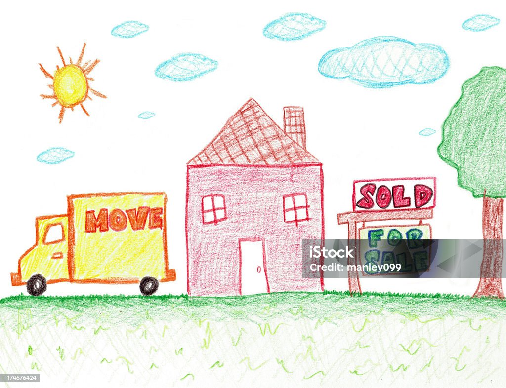 children's hand drawing of sold real estate Child stock illustration