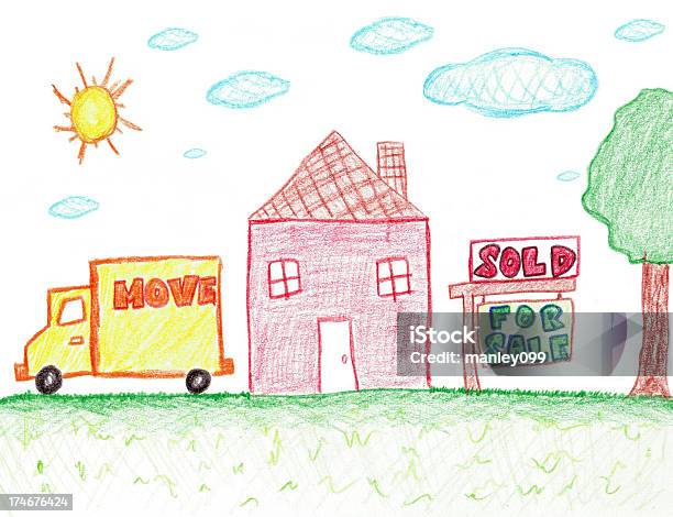 Childrens Hand Drawing Of Sold Real Estate Stock Illustration - Download Image Now - Child, Moving House, Drawing - Activity