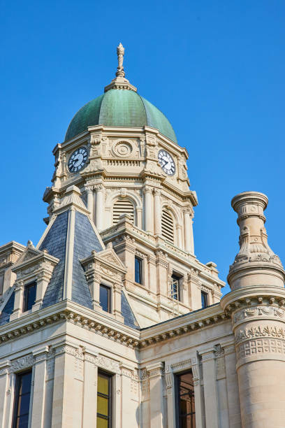 istock Top towers and clock view of Whitley County Courthouse with deep blue sky behind it 1746765020