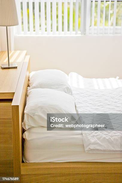 Modern Bed Stock Photo - Download Image Now - Hotel Room, Simplicity, Defocused