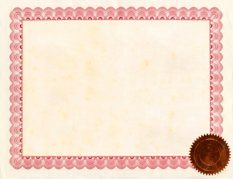 Blank certificate with seal on white background. 
