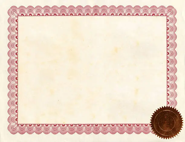 Photo of A blank certificate with a border and seal