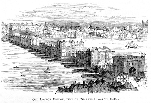 Vintage engraving of the old London Bridge