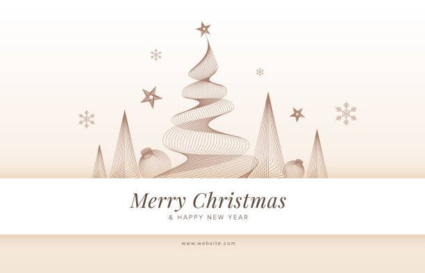 istock Abstract elegant bronze wave lines Christmas tree, with Christmas ornaments and sparkles in light background. 1746770187