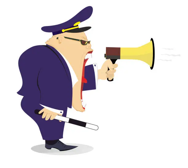 Vector illustration of Traffic police shouting to megaphone