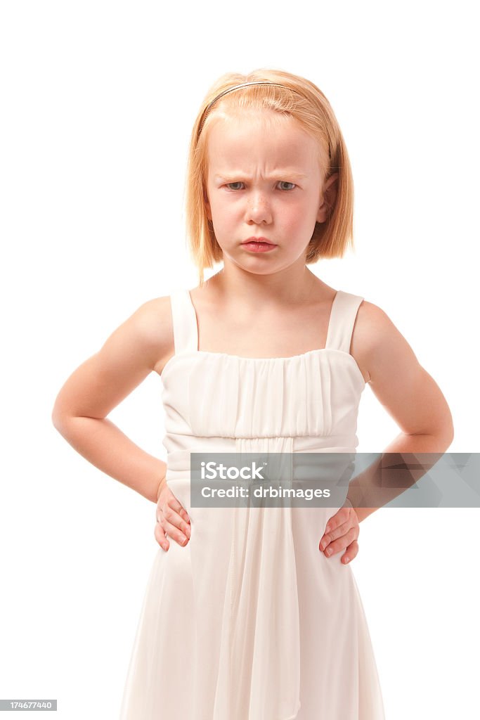 Menina com um sério rosto - Foto de stock de Fundo Branco royalty-free