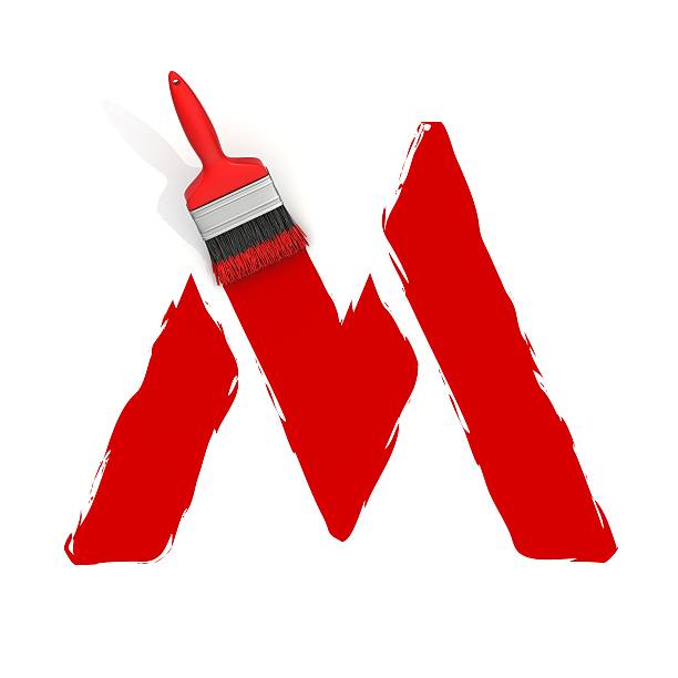 red pintura letra m - letter m paintbrush sign painting - fotografias e filmes do acervo