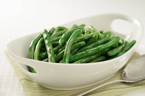 Healthy Steamed Green Beans in White Serving Bowl