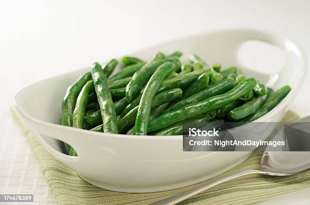 Healthy Steamed Green Beans In White Serving Bowl Stock Photo - Download Image Now - Green Bean, Steamed, Bowl