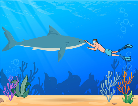 istock Scuba diver and shark. 1746787415