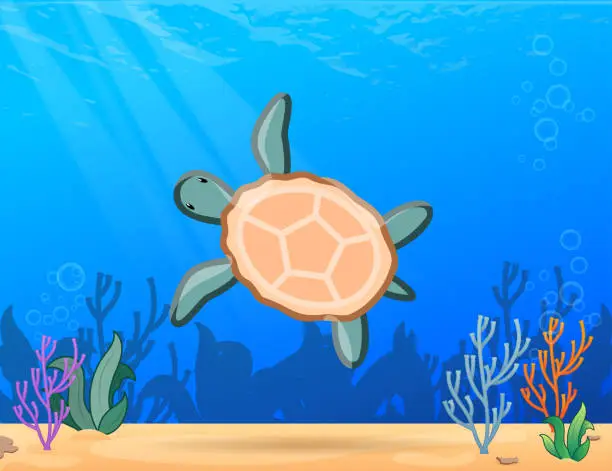 Vector illustration of Turtle at sea.