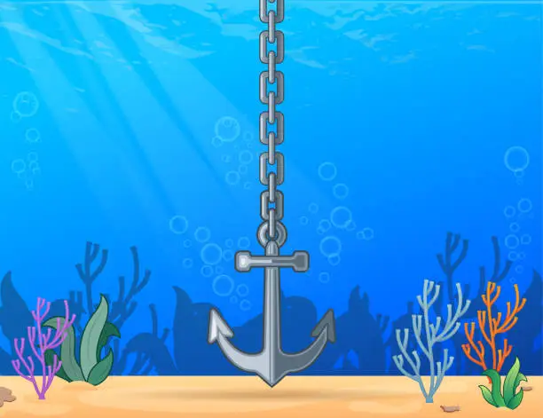 Vector illustration of Boat anchor at the bottom of the ocean.