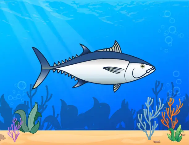 Vector illustration of Tuna fish in the sea.