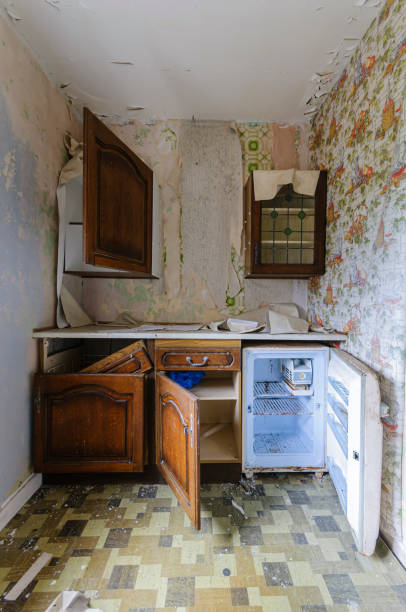 istock Very small kitchen in an abandoned cottage. 1746804445
