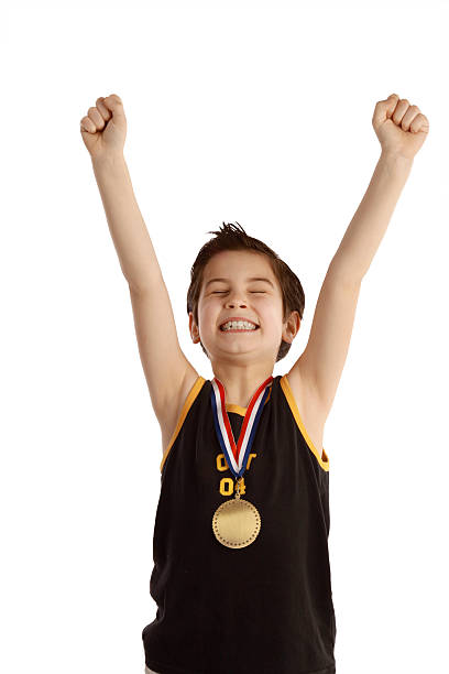 Happy Little Medal Winner stock photo