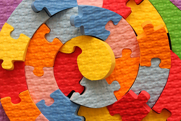 Close-up of part of the back of a colourful childrenA's puzzle made of plastic foam
