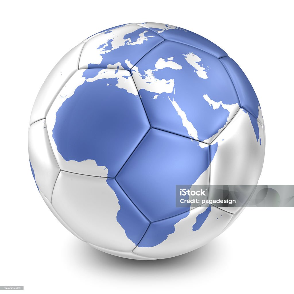 silver bola de futebol com terra azul mapa - Foto de stock de Bola royalty-free