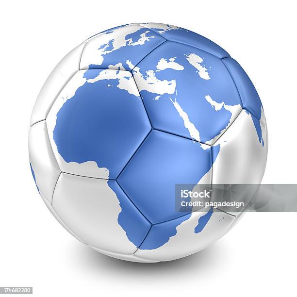 Foto de Silver Bola De Futebol Com Terra Azul Mapa e mais fotos de stock de Bola - Bola, Futebol, Globo terrestre