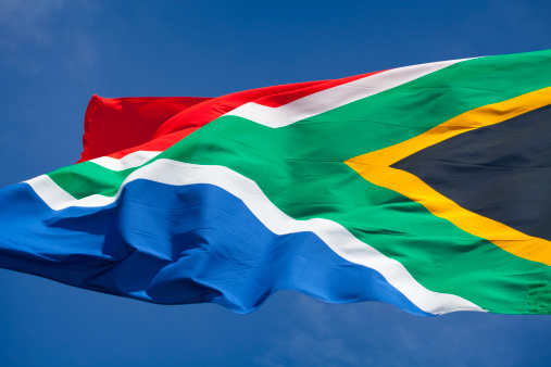 South African flag waving in the wind.