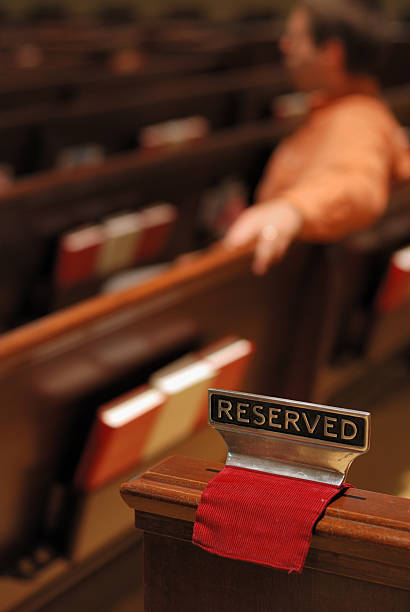istock Reserved pew in church 174682363