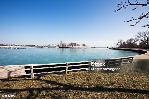 Winter Harbor North Chicago Stock Photo - Download Image Now - Beach, Bench, Chicago - Illinois