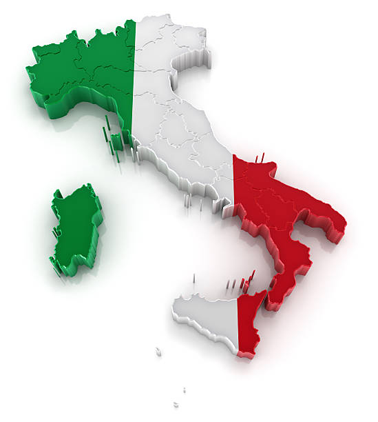 Itália no mapa com bandeira - foto de acervo