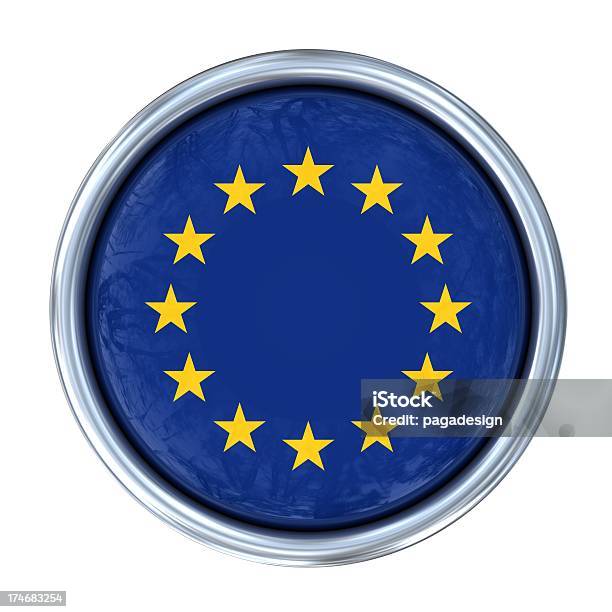 Euflagge Auf Die Schaltfläche Stockfoto und mehr Bilder von Europaflagge - Europaflagge, Kreis, Flagge