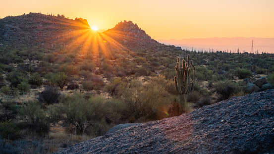 Sunrise over Granite Mountain in the McDowell Sonoran Preserve