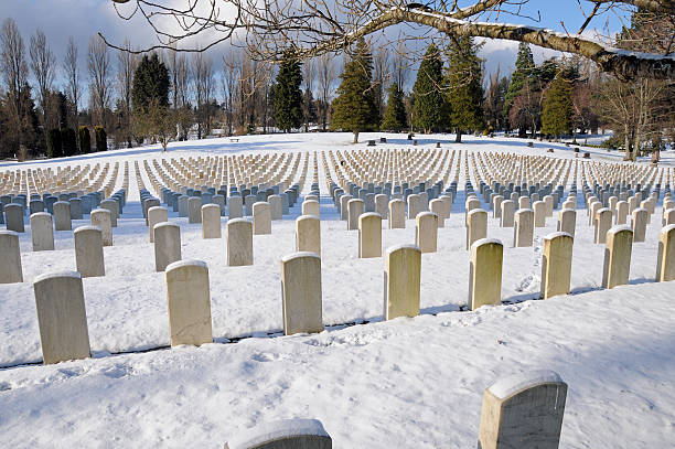 Military veterans' cemetery in winter