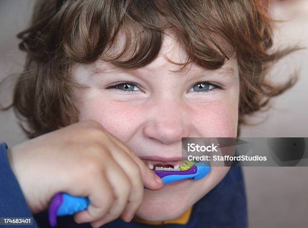 Little Boy Brushing Teeth Stock Photo - Download Image Now - 4-5 Years, 6-7 Years, Beauty