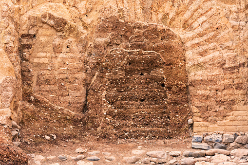 Close up of Middle Bronze Age Gate in Tel Dan, Israel from about 1750 BC, Abraham's gate.