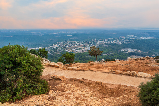 View from Adamit Park, Western Galilee, Israel at sun set. Situated in the upper galilee on the border with Lebanon, providing breathtaking views of the Western Galilee and Haifa Bay.