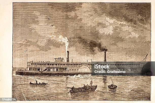 Gravure Steamboat Sur Le Fleuve Mississipi 1881 Vecteurs libres de droits et plus d'images vectorielles de Bateau à vapeur - Bateau à vapeur, Fleuve Mississippi, Mississippi