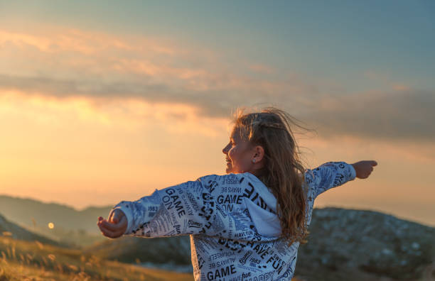istock Cheerful little girl the mountains 1746847905