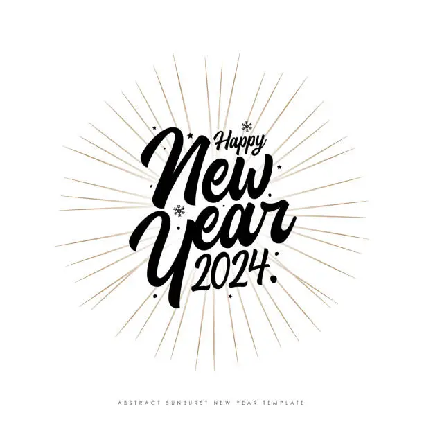 Vector illustration of 2024. Happy New Year 2024 sunburst template. Abstract Christmas vector illustration. Happy Holidays design for greeting card, badge, invitation, calendar, etc. vector stock illustration