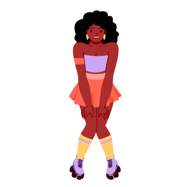 ilustrações de stock, clip art, desenhos animados e ícones de girl dancing on roller skates, young beautiful woman wearing boots with wheels to move - girl5