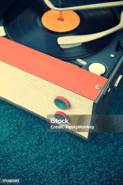 Old Fashioned Record Player Turntable On Blue Stock Photo - Download Image Now - 1950-1959, Rock Music, 1960-1969