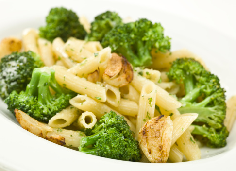 garlic and broccoli penne close up (this picture has been shot with a 31 megapixels Hasselblad HD3 II camera)