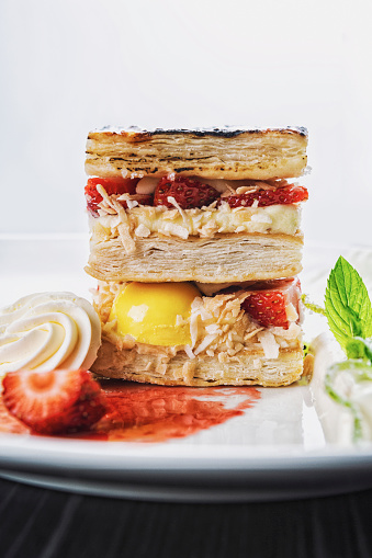 strawberry napoleon pastry. Strawberry puff mille-feuille