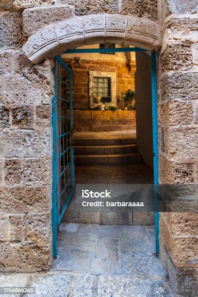 Blue Gate Arched Doorway In Old Jaffa Israel Stock Photo - Download Image Now - Alley, Ancient, Antique