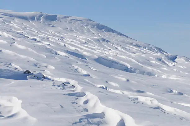 "Wind blown snow dunes on the Gottesackerplateau in the Kleinwalsertal, Austria"