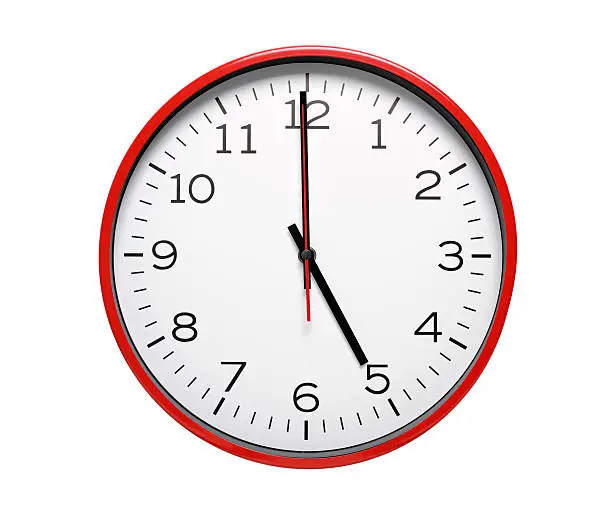 Clock with red frame set to one second before 5 o'clock.