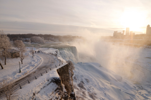 American Falls at Niagara Falls viewed from Prospect point during winter.