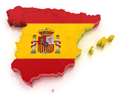 Map of Spain with flag. Digitally generated 3d image. 