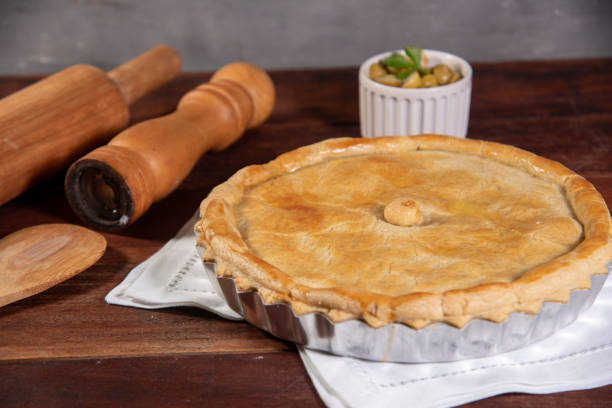 istock chicken pie, pie on rustic wooden table 1746887495