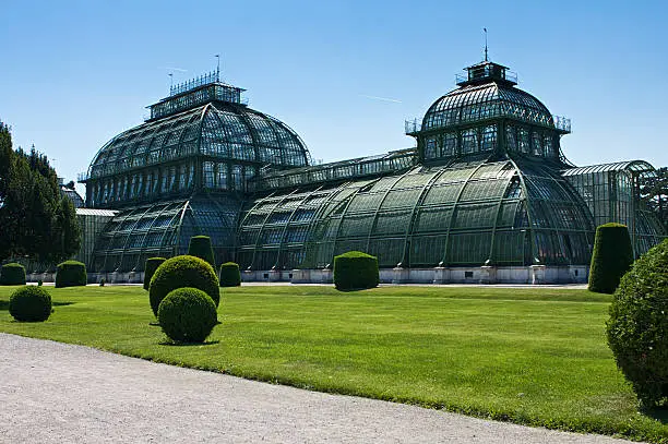 Horizontal image of Palmhouse in the garden of Schonbrunn in the Vienna