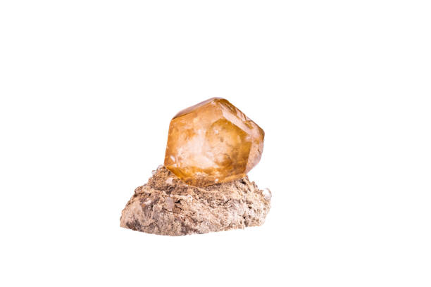 Macro mineral stone Lemurian Crystal a white background close up