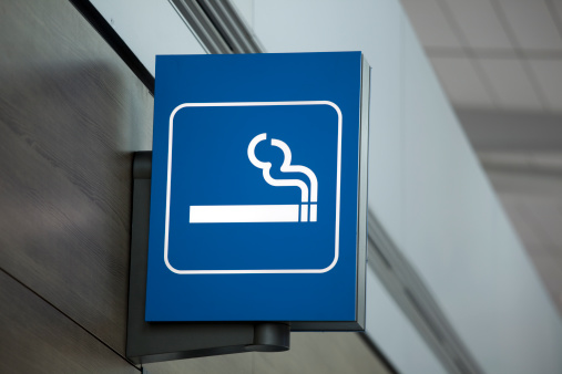 Airport information sign.  Smoking area.View my